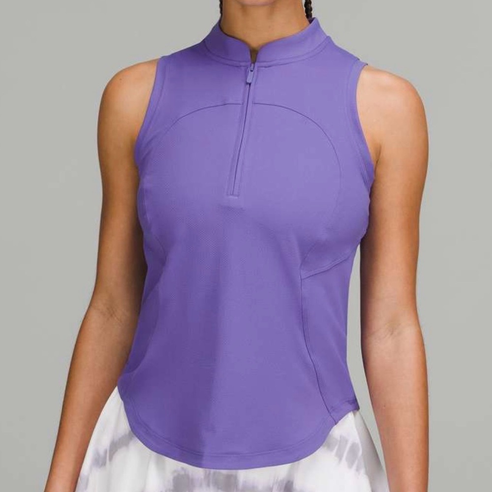 LULULEMON Front Zip Mock-Neck Tennis Tank Top Charged Indigo Size 4 EUC
